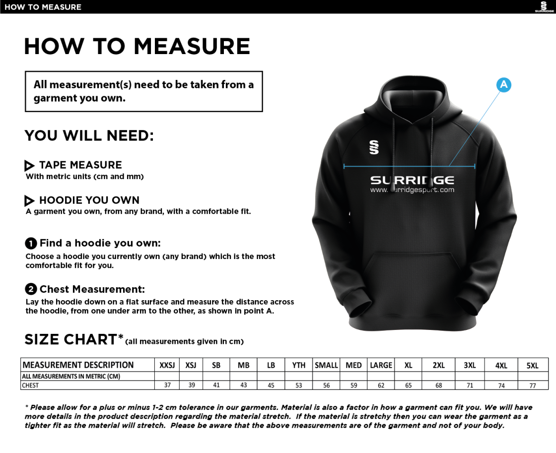 Golcar FC - Fuse Hoody - Unisex FIt - Size Guide