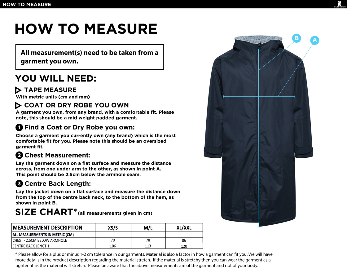 Golcar FC - Active Thermal Fleece Robe - Unisex Fit - Size Guide
