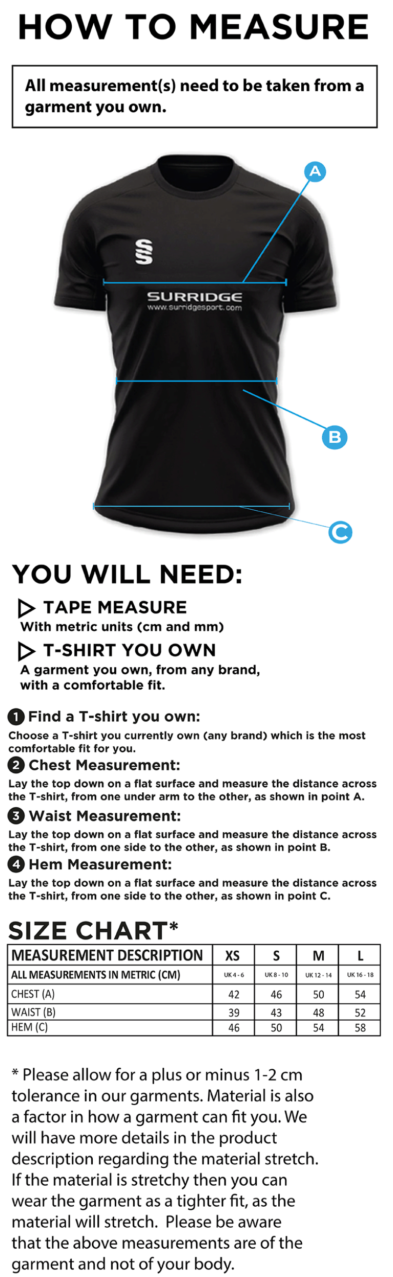 Golcar FC - Impact T-Shirt - Women's Fit - Size Guide