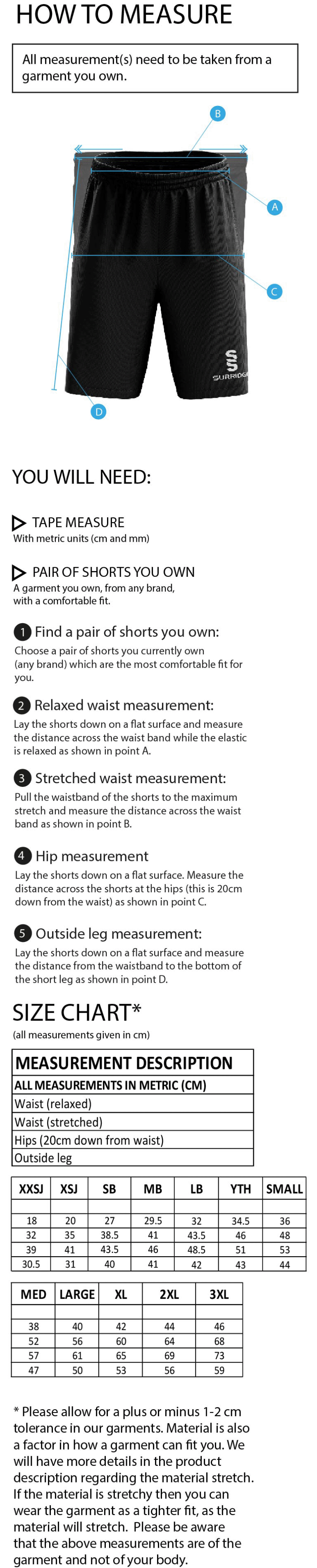 Golcar FC - Fuse Shorts - Unisex Fit - Size Guide