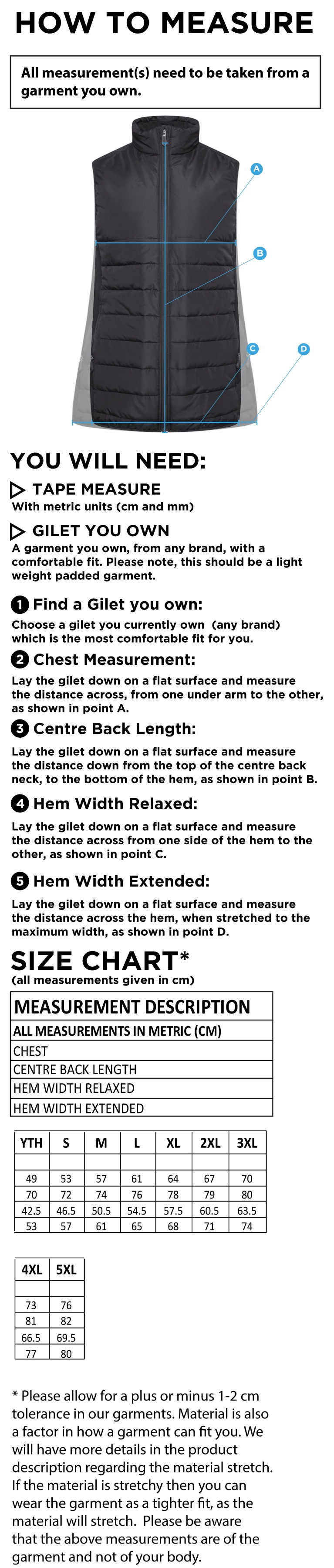 Golcar FC - Active Gilet - Unisex Fit - Size Guide