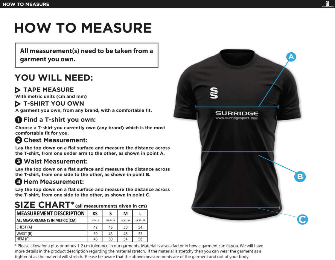 Golcar FC - Impact T-Shirt - Women's Fit - Size Guide