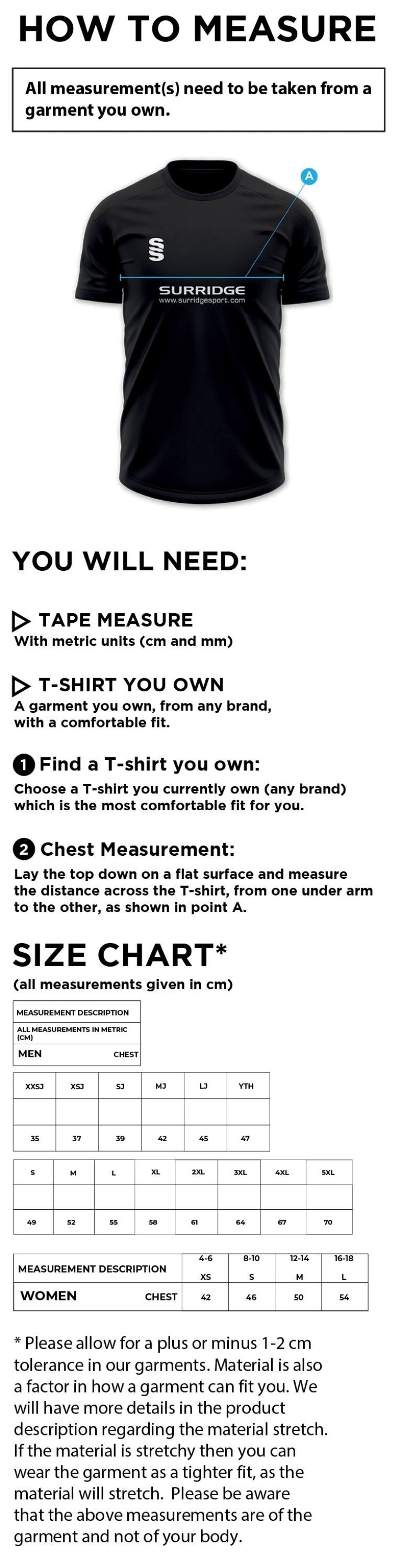 Golcar FC - Short Sleeve Replica Home Shirt - Green - Size Guide