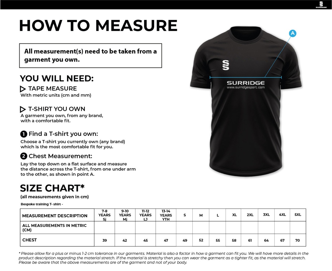 Golcar FC - Impact T-Shirt - Men's Fit - Size Guide