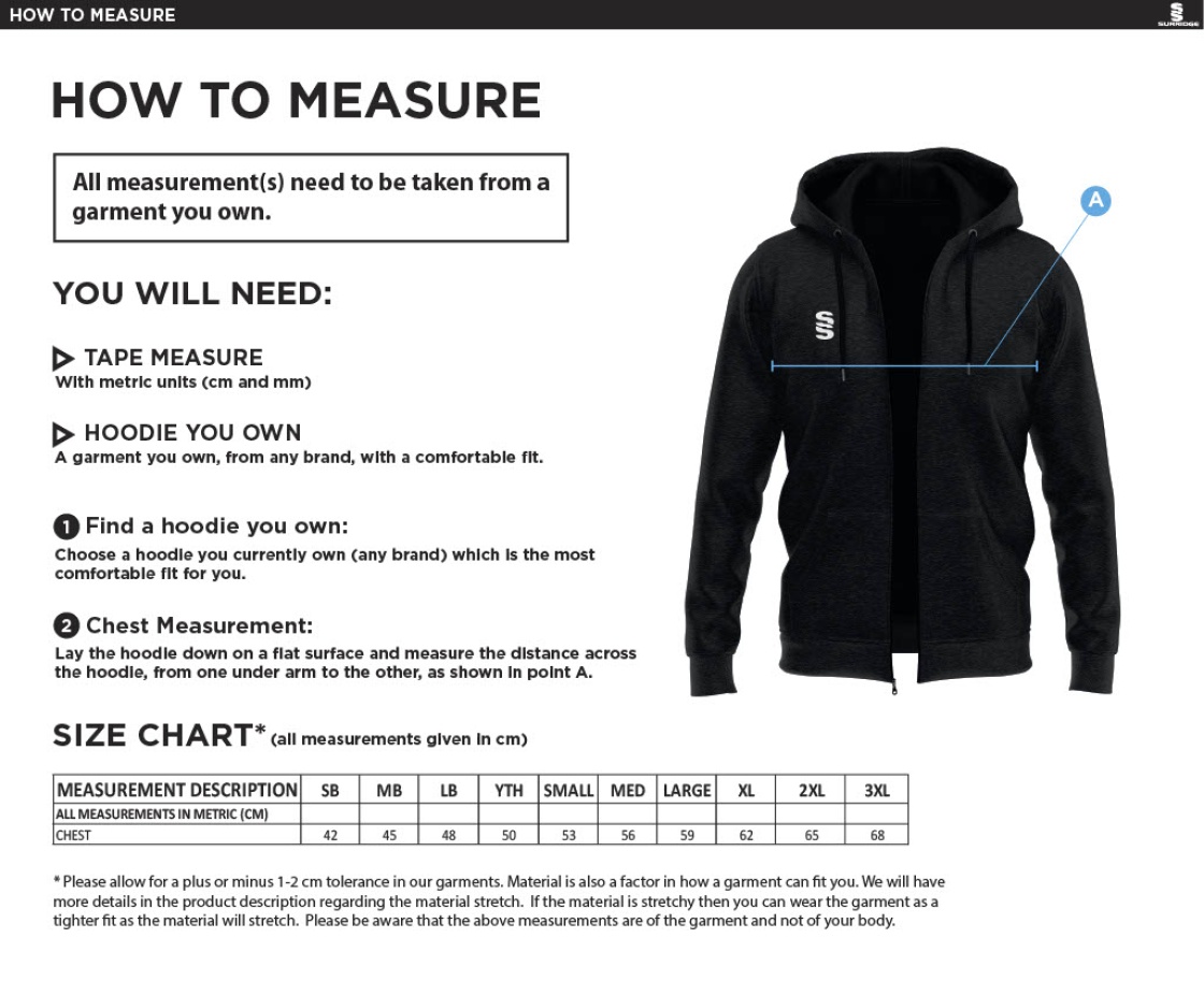 Golcar FC - Dual Full-Zip Hoodie - Men's Fit - Size Guide