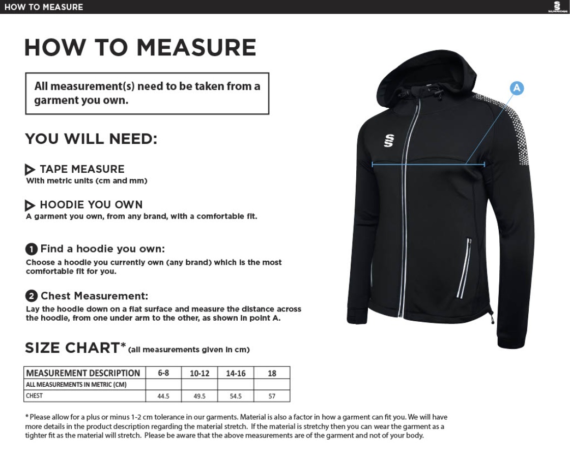 Golcar FC - Dual Full-Zip Hoodie - Women's Fit - Size Guide